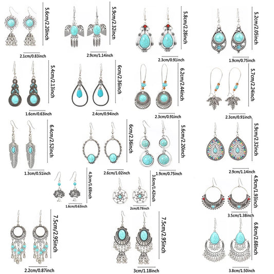Vintage Tibetan Silver Geometric Turquoise Drop Dangle Earrings. 34 Variations