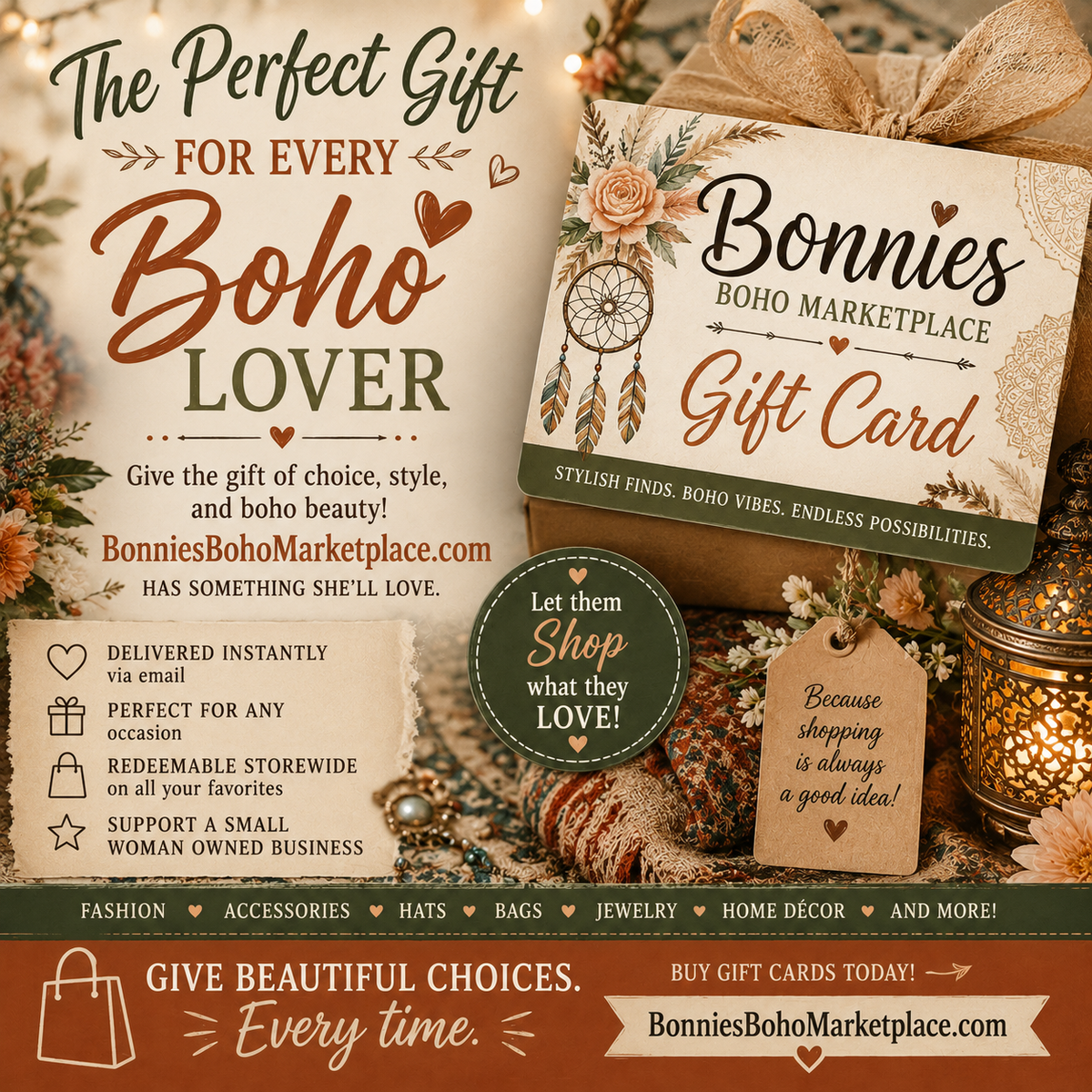 Bonniesbohomarketplace.com gift cards