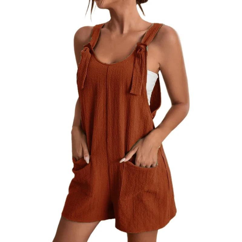 Sizes to 3XL Sleeveless Casual Loose Solid With Pockets Short Jumpsuit