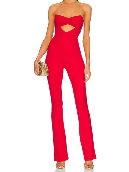 Bandeau Jumpsuit Long Flare Pants Sleeveless Sexy Cut Out Elegant Party Jumpsuit