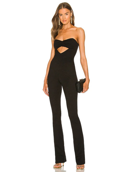 Bandeau Jumpsuit Long Flare Pants Sleeveless Sexy Cut Out Elegant Party Jumpsuit