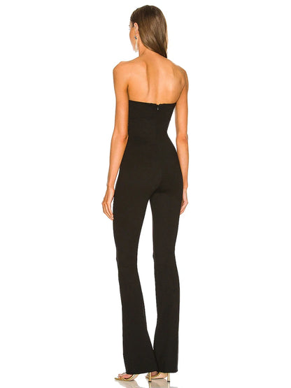 Bandeau Jumpsuit Long Flare Pants Sleeveless Sexy Cut Out Elegant Party Jumpsuit