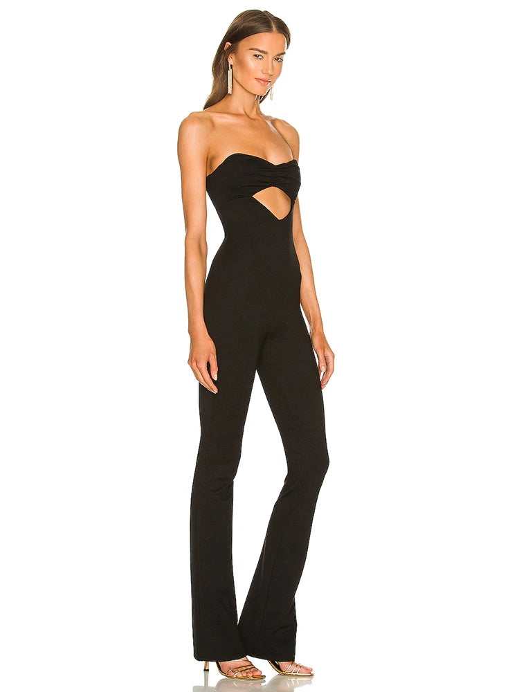 Bandeau Jumpsuit Long Flare Pants Sleeveless Sexy Cut Out Elegant Party Jumpsuit