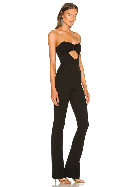Bandeau Jumpsuit Long Flare Pants Sleeveless Sexy Cut Out Elegant Party Jumpsuit
