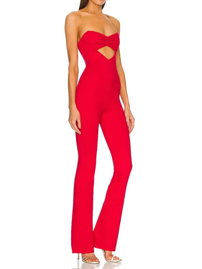 Bandeau Jumpsuit Long Flare Pants Sleeveless Sexy Cut Out Elegant Party Jumpsuit