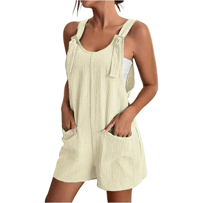 Sizes to 3XL Sleeveless Casual Loose Solid With Pockets Short Jumpsuit