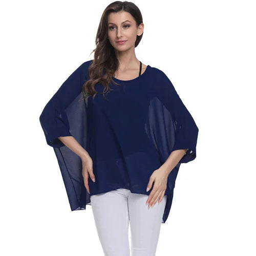 50 patterns to choose from, Plus Size, Boho Batwing Casual Sheer Chiffon Summer Top
