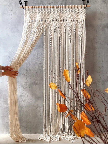 Hand-woven Macrame Cotton Tapestry Curtain, Wall Hanging Art Tapestry, Boho Decoration, Bohemian Wedding Backdrop Tapestry