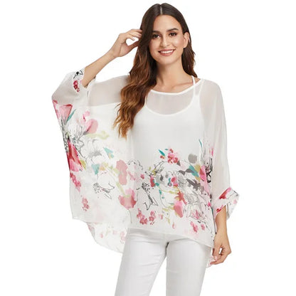 50 patterns to choose from, Plus Size, Boho Batwing Casual Sheer Chiffon Summer Top