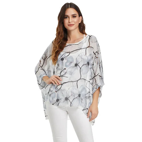 50 patterns to choose from, Plus Size, Boho Batwing Casual Sheer Chiffon Summer Top
