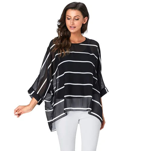 50 patterns to choose from, Plus Size, Boho Batwing Casual Sheer Chiffon Summer Top