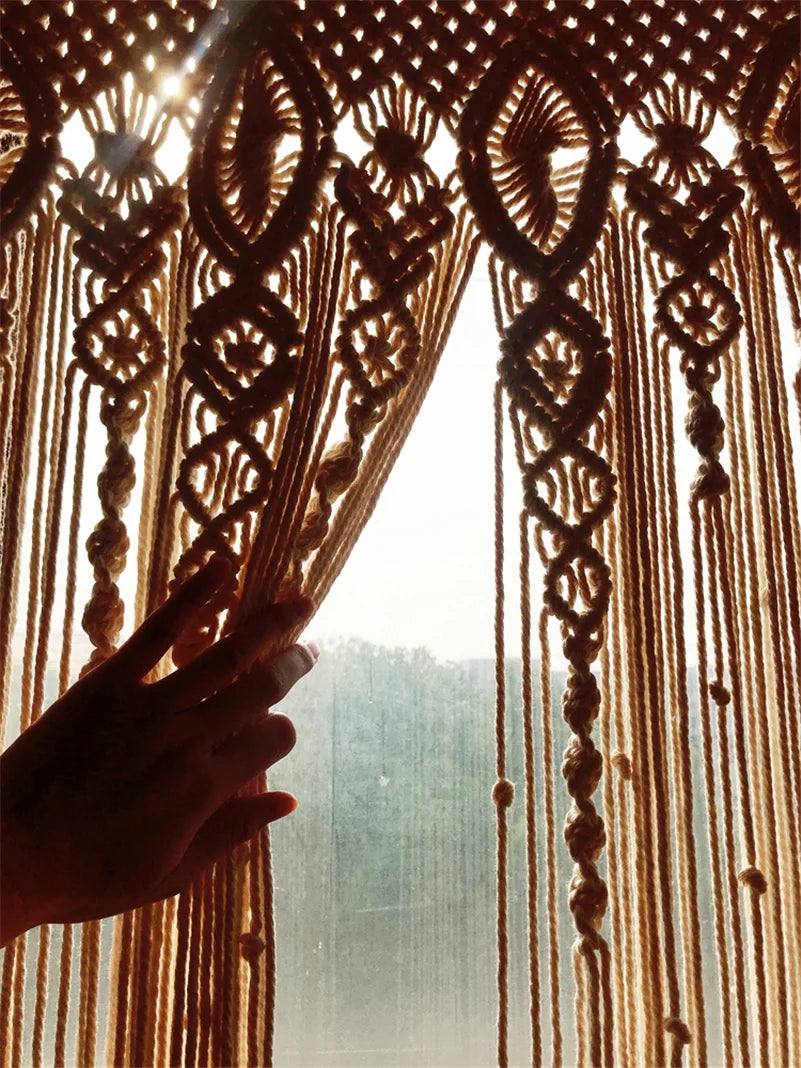 Hand-woven Macrame Cotton Tapestry Curtain, Wall Hanging Art Tapestry, Boho Decoration, Bohemian Wedding Backdrop Tapestry