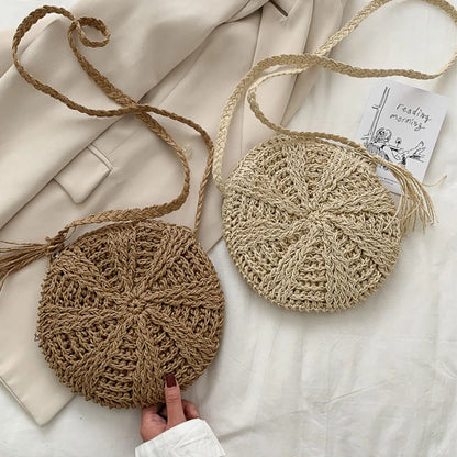 Boho Crossbody Bags, Round Shoulder Purse, Faux Leather Strap. In 7 Colors, Designs, and Sizes