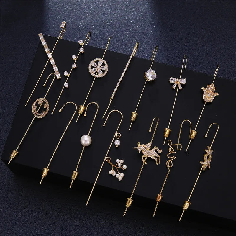 Bohemian Gold Color Earrings Ear Wrap Crawler Hook Earring Zirconia