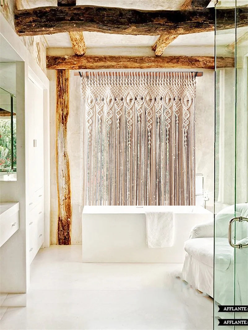 Hand-woven Macrame Cotton Tapestry Curtain, Wall Hanging Art Tapestry, Boho Decoration, Bohemian Wedding Backdrop Tapestry