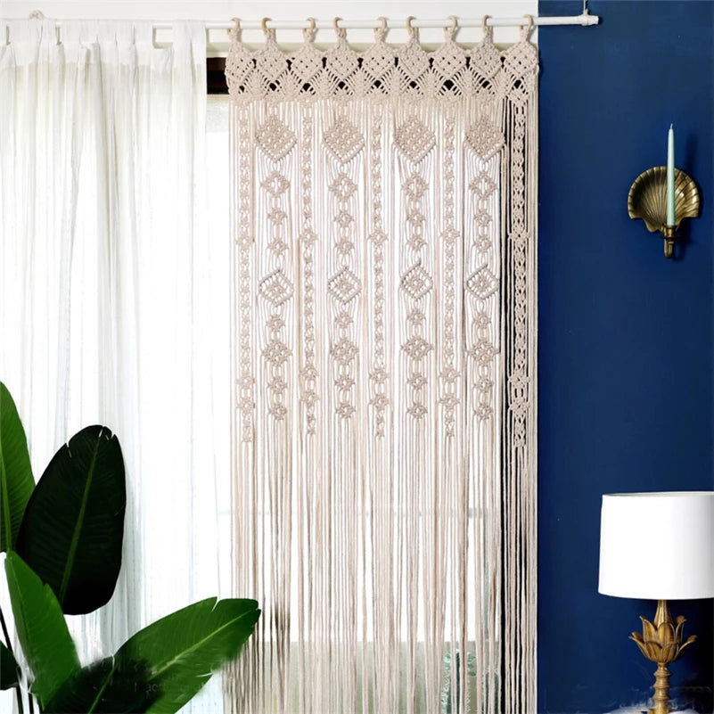 Hand-woven Macrame Cotton Tapestry Curtain, Wall Hanging Art Tapestry, Boho Decoration, Bohemian Wedding Backdrop Tapestry