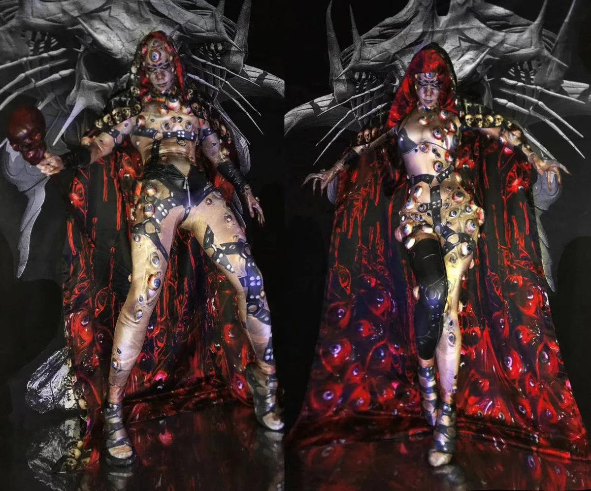 Halloween Men and Women Horror Costume, 3D Eye Novelty Stretch Jumpsuit Rompers