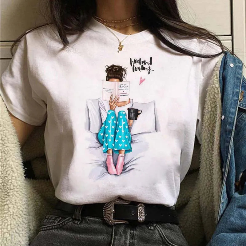 Sizes to 3XXL T-shirts Casual Round Neck Short Top short Sleeves  Logo  "Have a Nice Day" or "But First, Coffee"