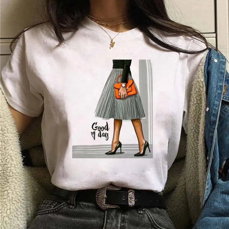 Sizes to 3XXL T-shirts Casual Round Neck Short Top short Sleeves  Logo  "Have a Nice Day" or "But First, Coffee"