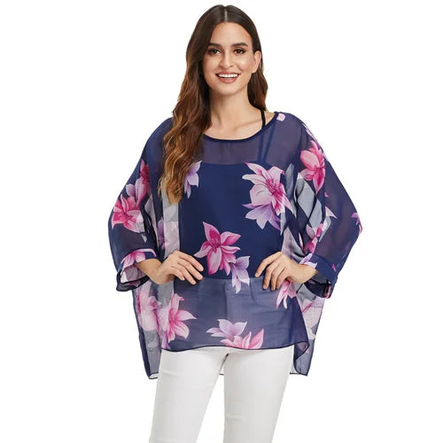 50 patterns to choose from, Plus Size, Boho Batwing Casual Sheer Chiffon Summer Top