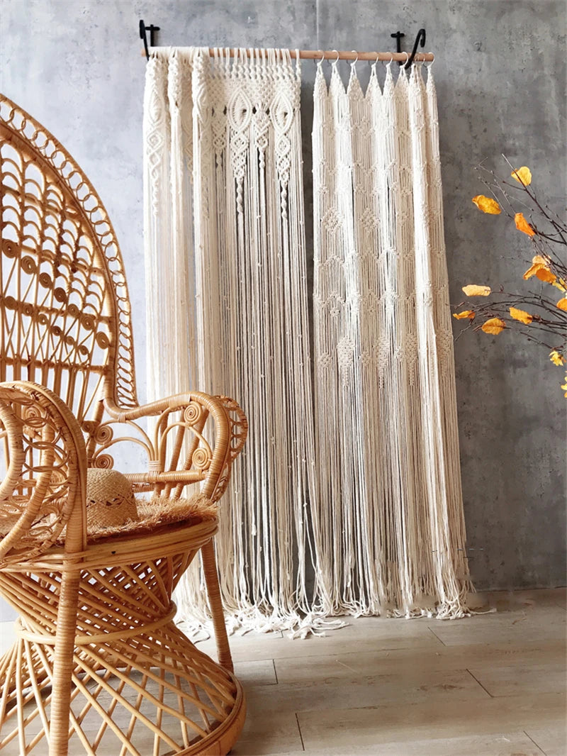 Hand-woven Macrame Cotton Tapestry Curtain, Wall Hanging Art Tapestry, Boho Decoration, Bohemian Wedding Backdrop Tapestry