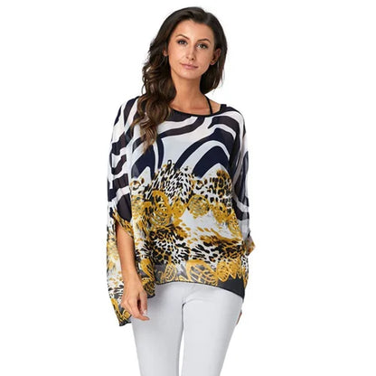 50 patterns to choose from, Plus Size, Boho Batwing Casual Sheer Chiffon Summer Top