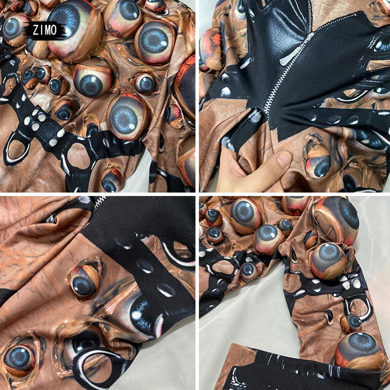 Halloween Men and Women Horror Costume, 3D Eye Novelty Stretch Jumpsuit Rompers