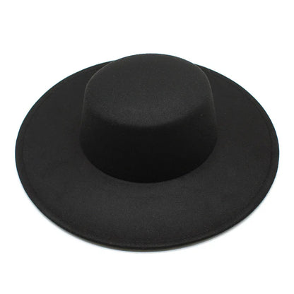 French Wide Brim Women's Fedora Wool Hat  Flat Top Felt in Marigold, White, and Black.