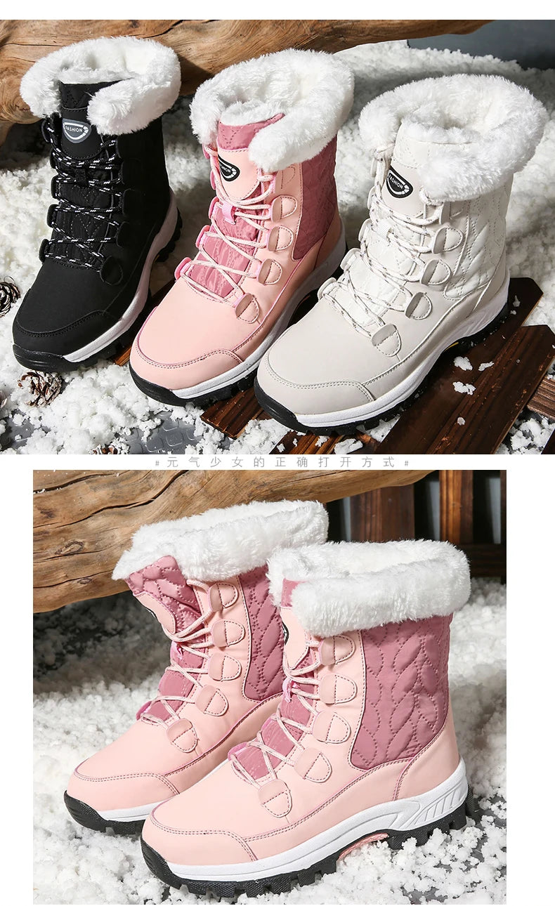 Warm Fur Lined Winter Ankle High Platform Boots Snow Boots