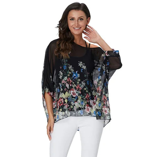 50 patterns to choose from, Plus Size, Boho Batwing Casual Sheer Chiffon Summer Top