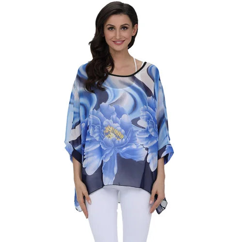 50 patterns to choose from, Plus Size, Boho Batwing Casual Sheer Chiffon Summer Top