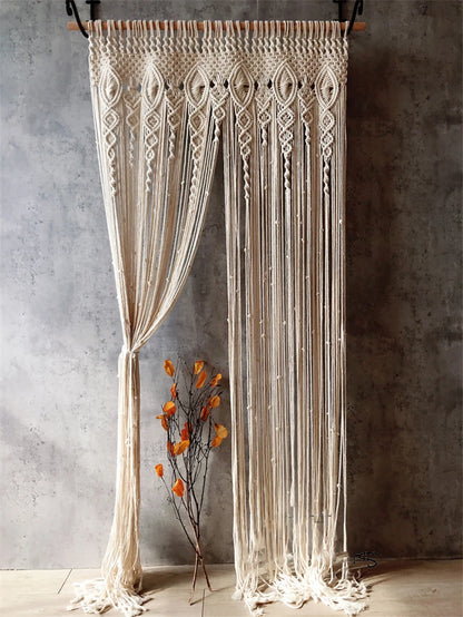 Hand-woven Macrame Cotton Tapestry Curtain, Wall Hanging Art Tapestry, Boho Decoration, Bohemian Wedding Backdrop Tapestry