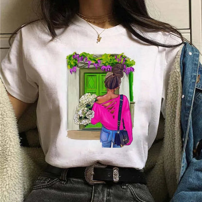 Sizes to 3XXL T-shirts Casual Round Neck Short Top short Sleeves  Logo  "Have a Nice Day" or "But First, Coffee"