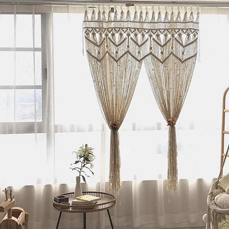 Hand-woven Macrame Cotton Tapestry Curtain, Wall Hanging Art Tapestry, Boho Decoration, Bohemian Wedding Backdrop Tapestry