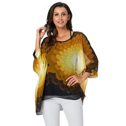 50 patterns to choose from, Plus Size, Boho Batwing Casual Sheer Chiffon Summer Top