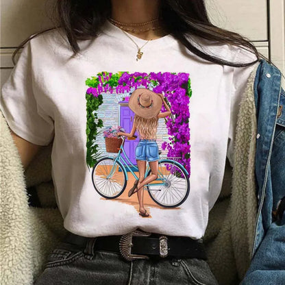 Sizes to 3XXL T-shirts Casual Round Neck Short Top short Sleeves  Logo  "Have a Nice Day" or "But First, Coffee"