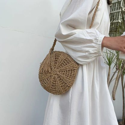 Boho Crossbody Bags, Round Shoulder Purse, Faux Leather Strap. In 7 Colors, Designs, and Sizes