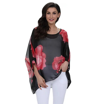 50 patterns to choose from, Plus Size, Boho Batwing Casual Sheer Chiffon Summer Top
