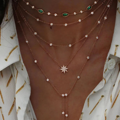 Vintage Crystal  Star Moon Layered Necklace Boho Multi-level Necklaces