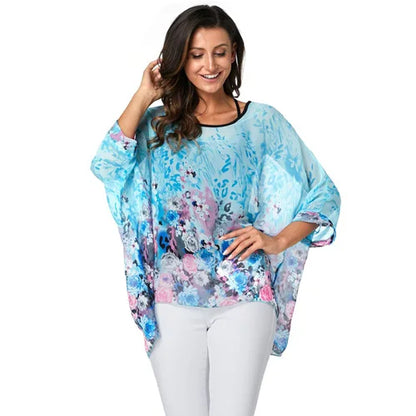 50 patterns to choose from, Plus Size, Boho Batwing Casual Sheer Chiffon Summer Top