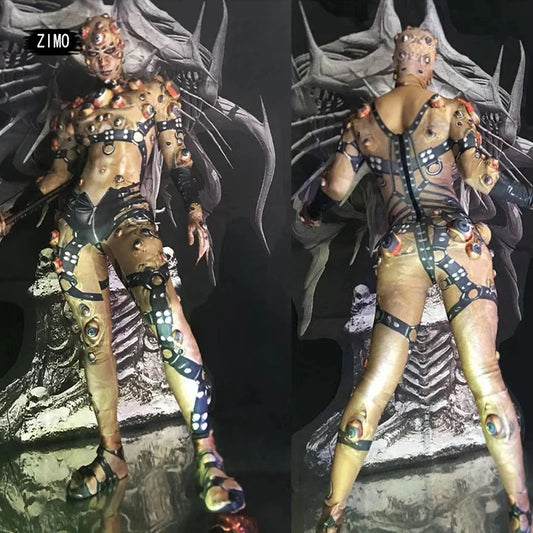 Halloween Men and Women Horror Costume, 3D Eye Novelty Stretch Jumpsuit Rompers