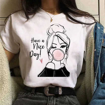 Sizes to 3XXL T-shirts Casual Round Neck Short Top short Sleeves  Logo  "Have a Nice Day" or "But First, Coffee"