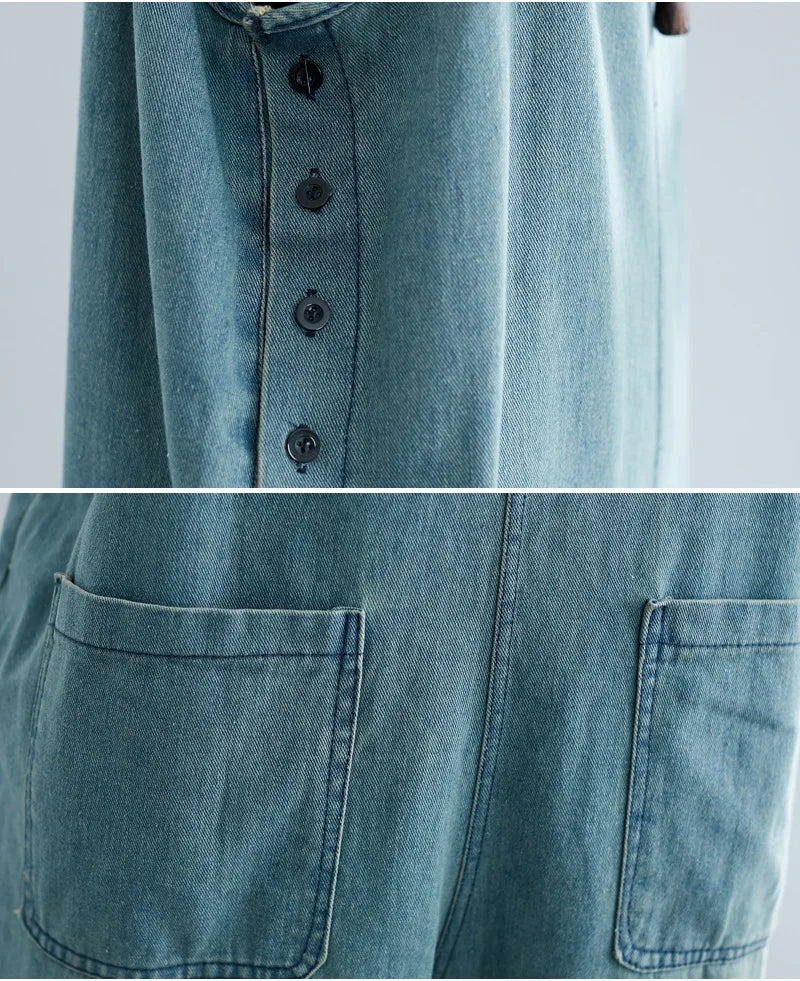 Sizes to 2XL Distressed Denim Jumpsuit, Loose Bibbed Overalls with Spaghetti Straps and Pockets