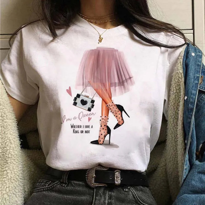 Sizes to 3XXL T-shirts Casual Round Neck Short Top short Sleeves  Logo  "Have a Nice Day" or "But First, Coffee"