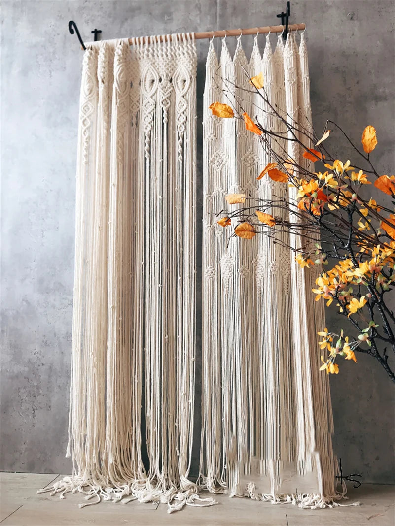 Hand-woven Macrame Cotton Tapestry Curtain, Wall Hanging Art Tapestry, Boho Decoration, Bohemian Wedding Backdrop Tapestry