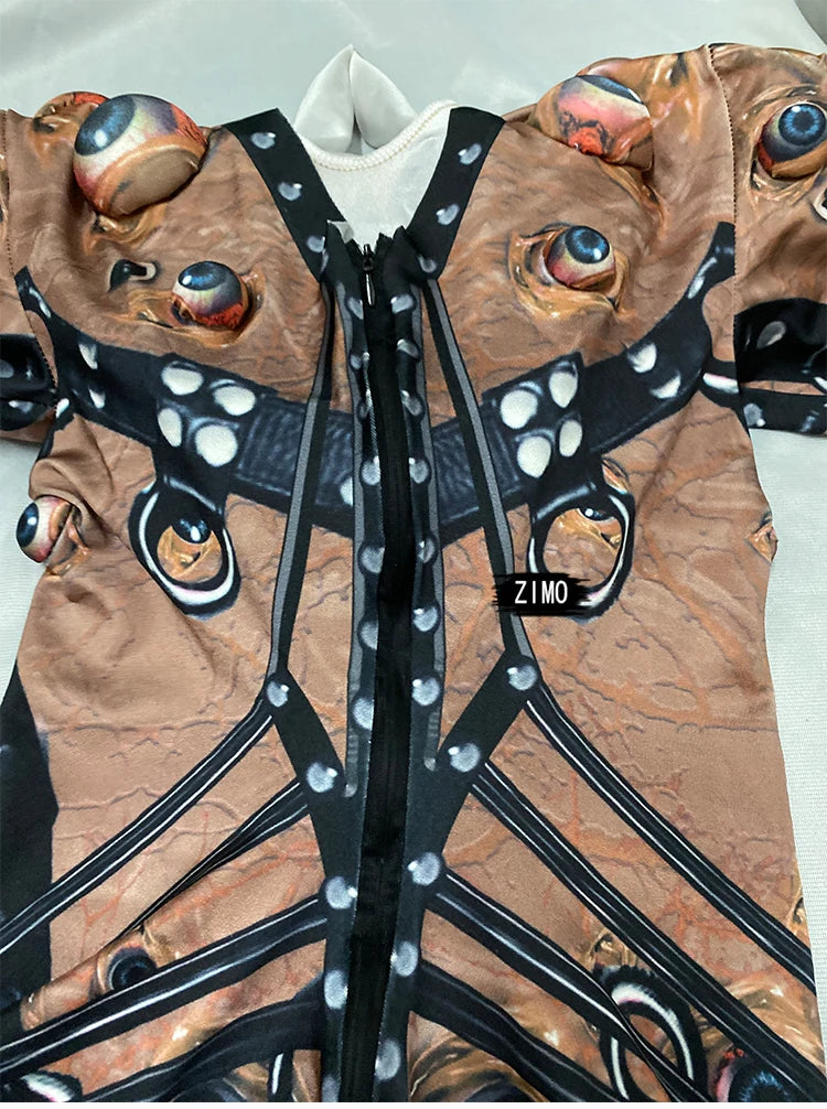 Halloween Men and Women Horror Costume, 3D Eye Novelty Stretch Jumpsuit Rompers
