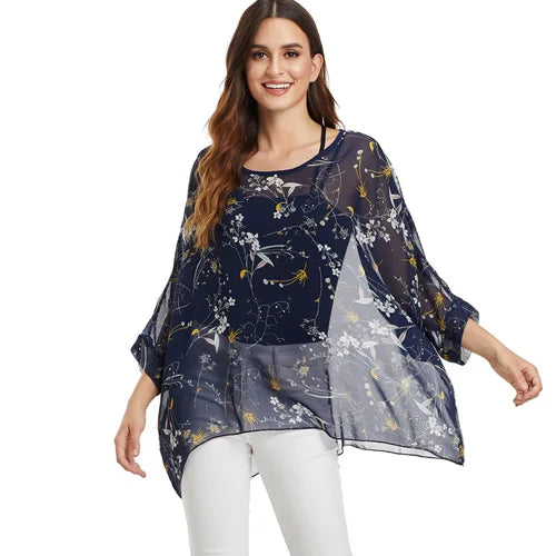 50 patterns to choose from, Plus Size, Boho Batwing Casual Sheer Chiffon Summer Top