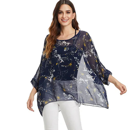 50 patterns to choose from, Plus Size, Boho Batwing Casual Sheer Chiffon Summer Top