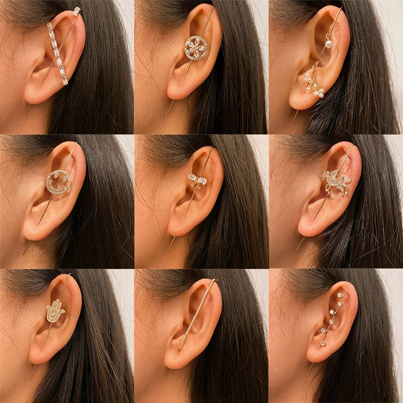 Bohemian Gold Color Earrings Ear Wrap Crawler Hook Earring Zirconia