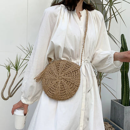 Boho Crossbody Bags, Round Shoulder Purse, Faux Leather Strap. In 7 Colors, Designs, and Sizes